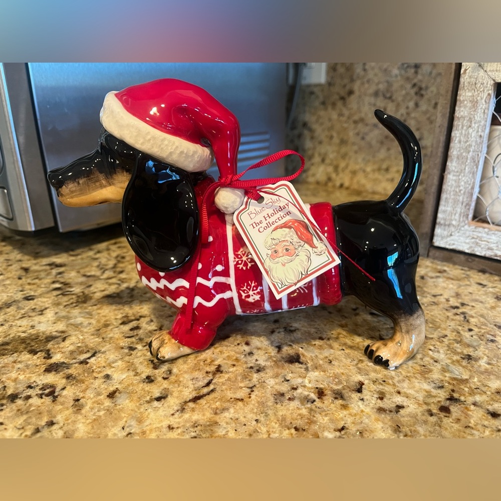 Blue Sky Clayworks Christmas Dachshund Dog Figurine with Santa Hat